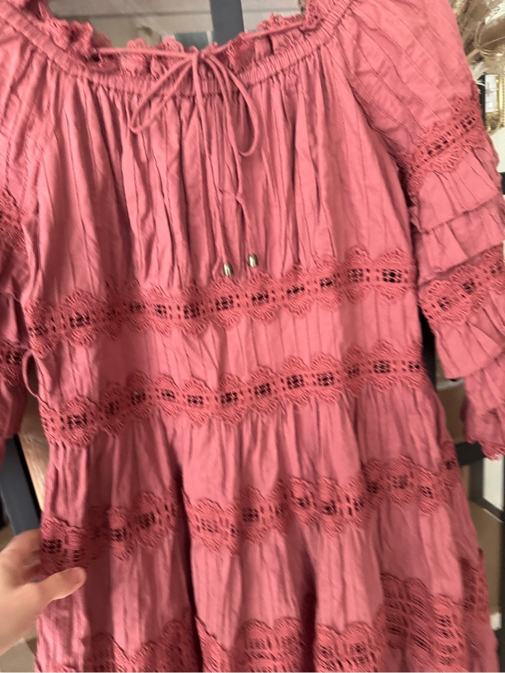 eyelet ruffle Corsair Frill Tier Dress Vintage Rose rust long sleeve - Picture 8 of 9